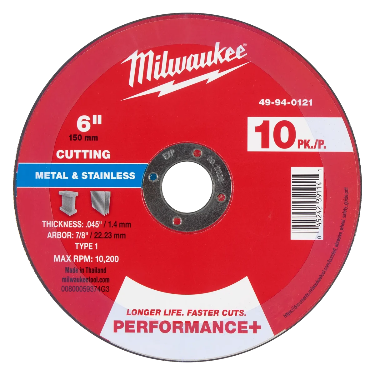 6" x .045" x 7/8" Performance+ Metal Cut Off Wheel - Type 1 (10PK)