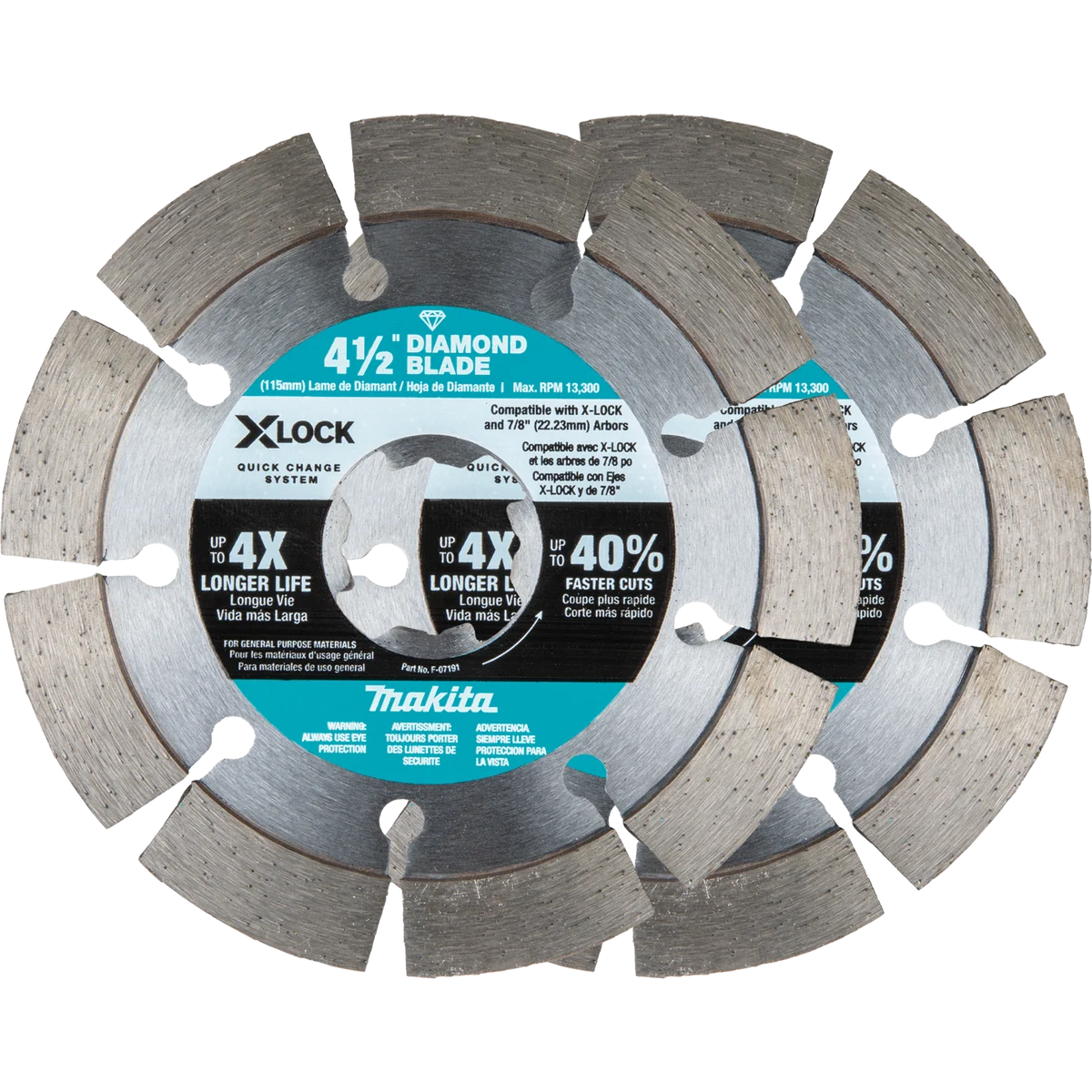 X‑LOCK 4‑1/2" Segmented Diamond Blade for Masonry Cutting, 2/pk