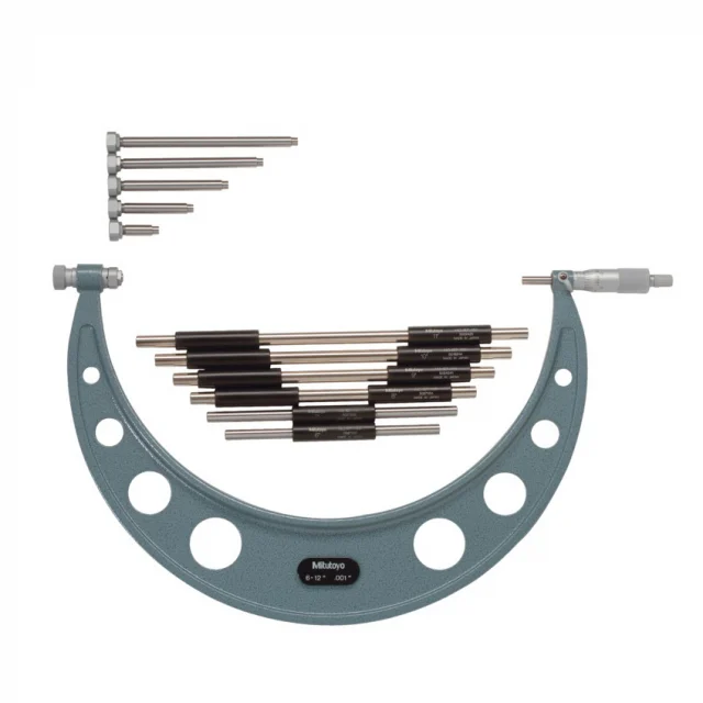Mitutoyo 104-138 Outside Micrometer with Interchangeable Anvil, 6-12"