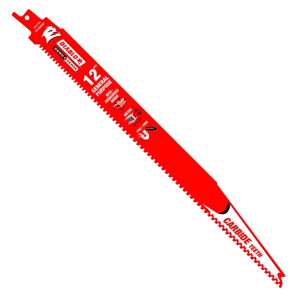 12" 6/9TPI Demo Demon Carbide Tipped Reciprocating Saw Blades for General Purpose Cuts (10-Pack)