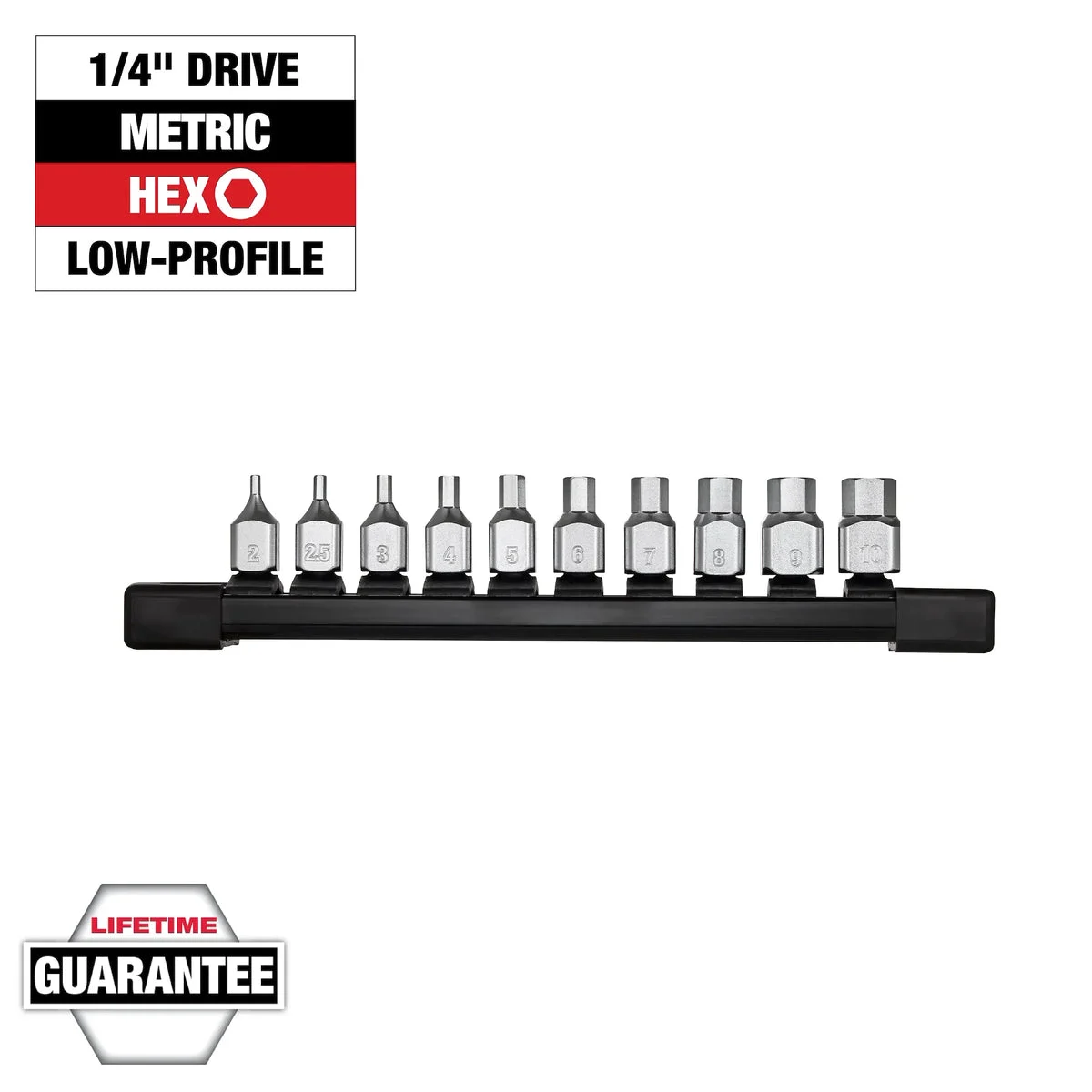 10pc 1/4” Drive Low-Profile Hex Bit Socket Set - Metric