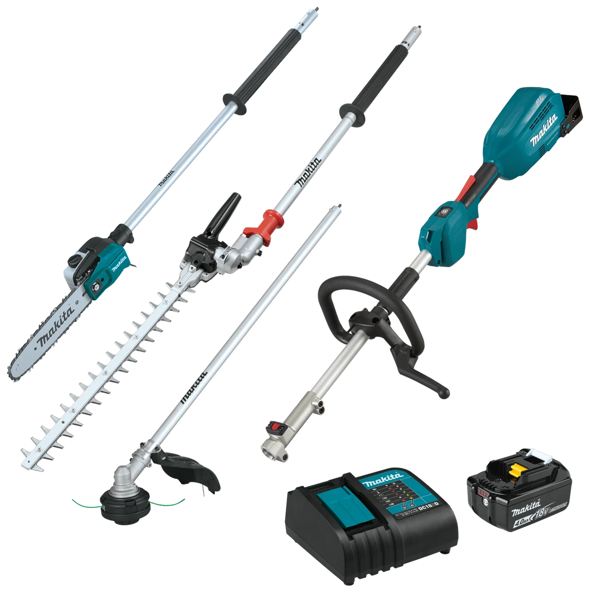 18V LXT® Lithium-Ion Brushless Cordless Couple Shaft Power Head Kit w/ 13" String Trimmer, 10" Pole Saw & 20" Articulating Hedge Trimmer Attachments (4.0Ah)