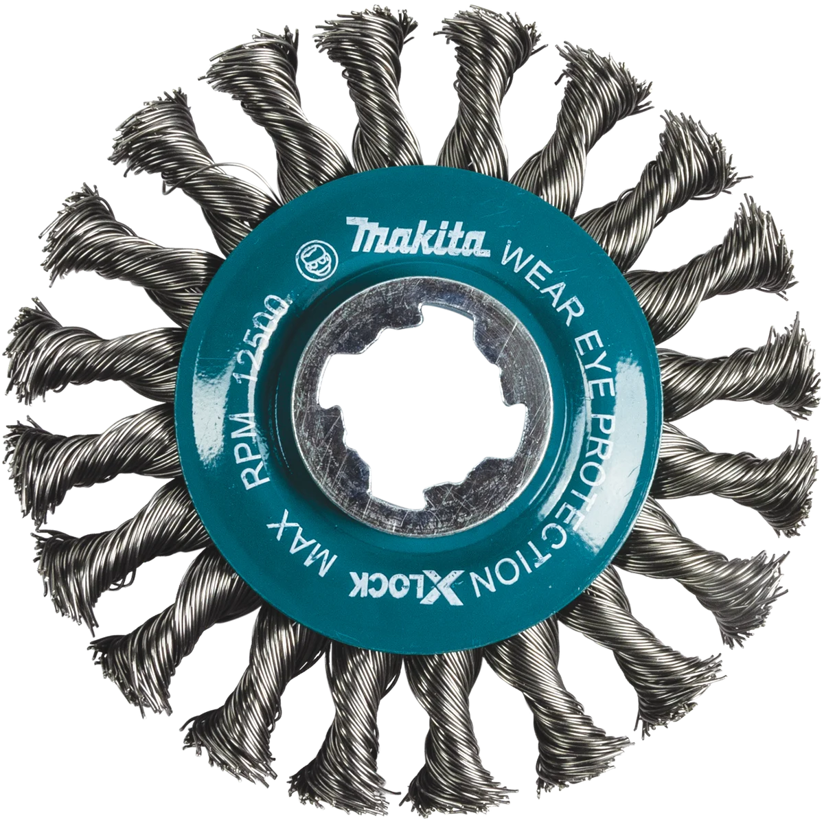 X‑LOCK 4‑1/2" Carbon Steel Full Cable Knotted Twist Wire Wheel