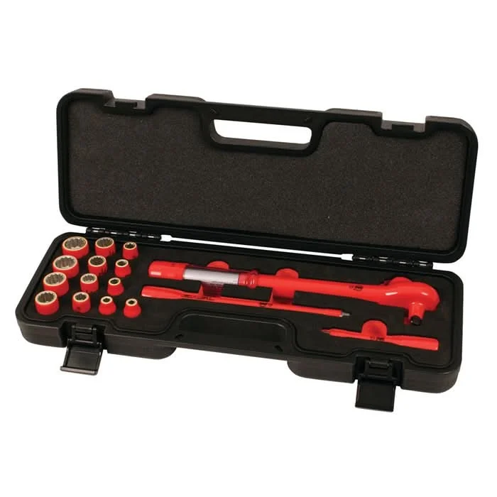 Wiha 30190 16-Piece Insulated 3/8 in. Drive Torque 12 Point Socket Set, SAE