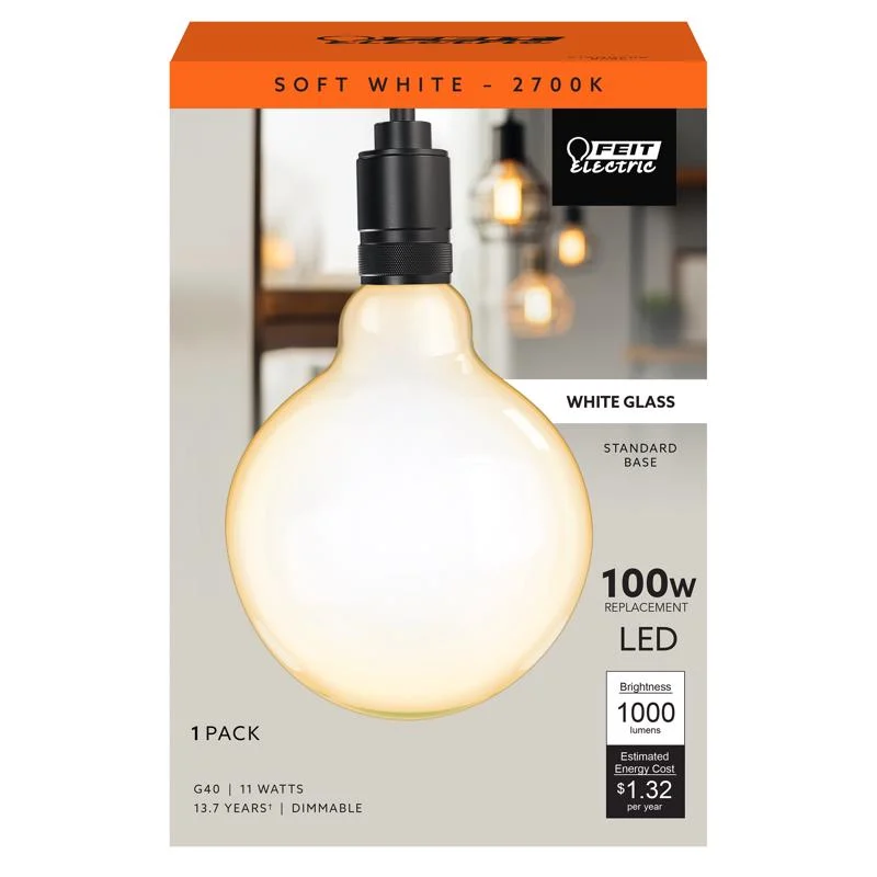 Feit G40 E26 (Medium) Filament LED Bulb Soft White 100 Watt Equivalence 1 pk, Pack of 2