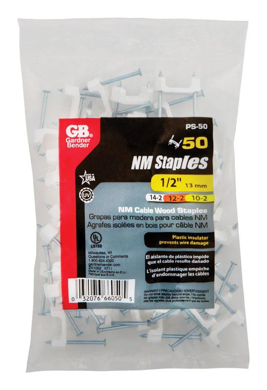 Gardner Bender 1/2 in. W Plastic Insulated Cable Staple 50 pk, Pack of 10