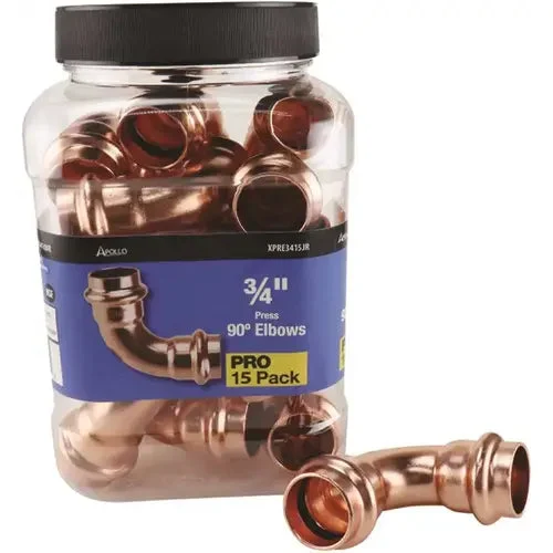 3/4 in. x 3/4 in. Copper 90-degree Press x Press Pressure Elbow Fitting Pro Pack (15-Pack)