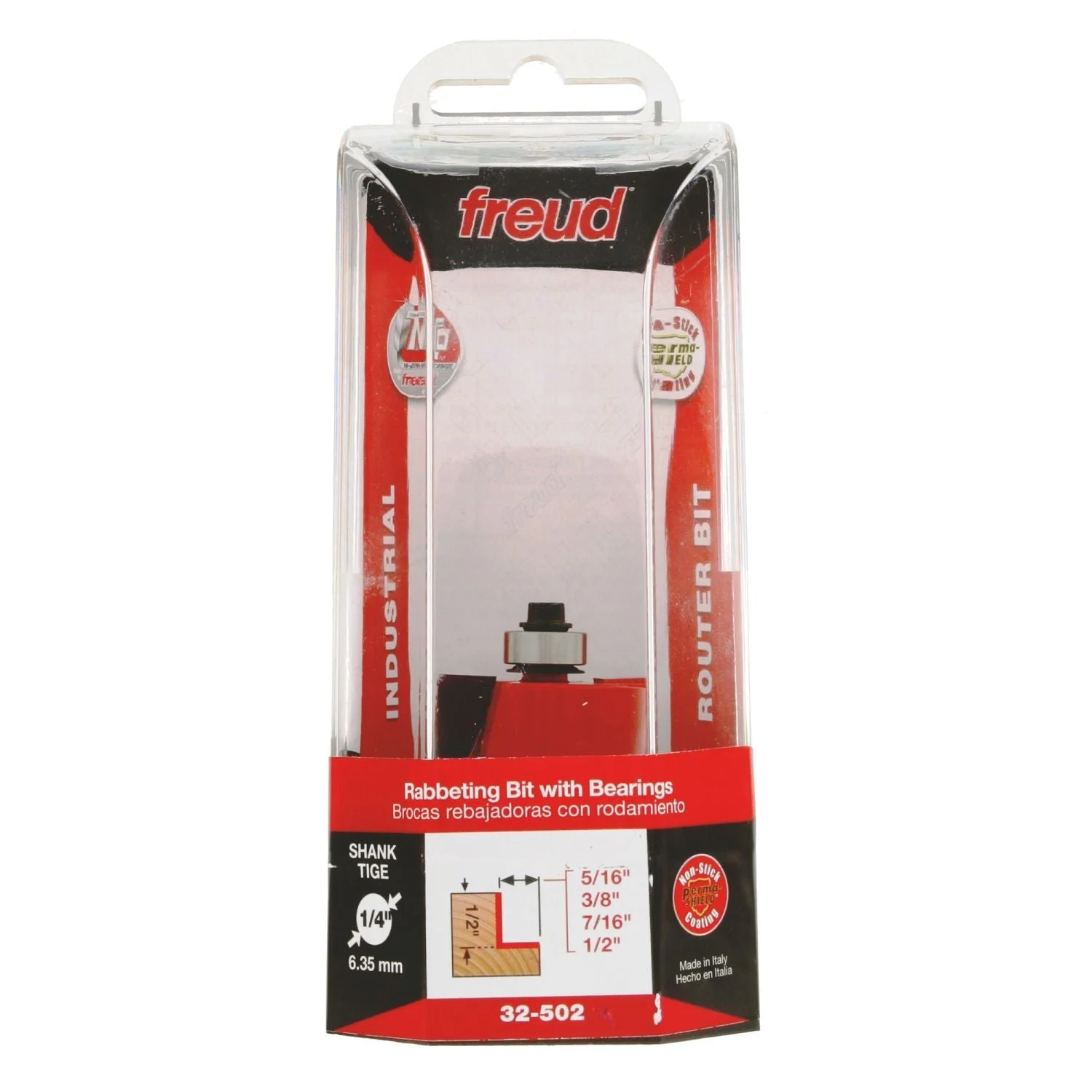 Freud 32-502 5/16",3/8",7/16",1/2-Inch Depth Rabbeting Router Bit with Bearings