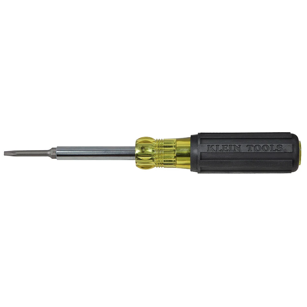 KLEIN TOOLS Multi-Bit Screwdriver / Nut Driver, 6-IN-1, Extended Reach, Ph, Sl, Sq
