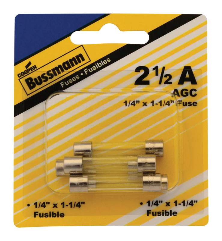 Bussmann 2-1/2 amps Fast Acting Glass Fuse 5 pk, Pack of 5