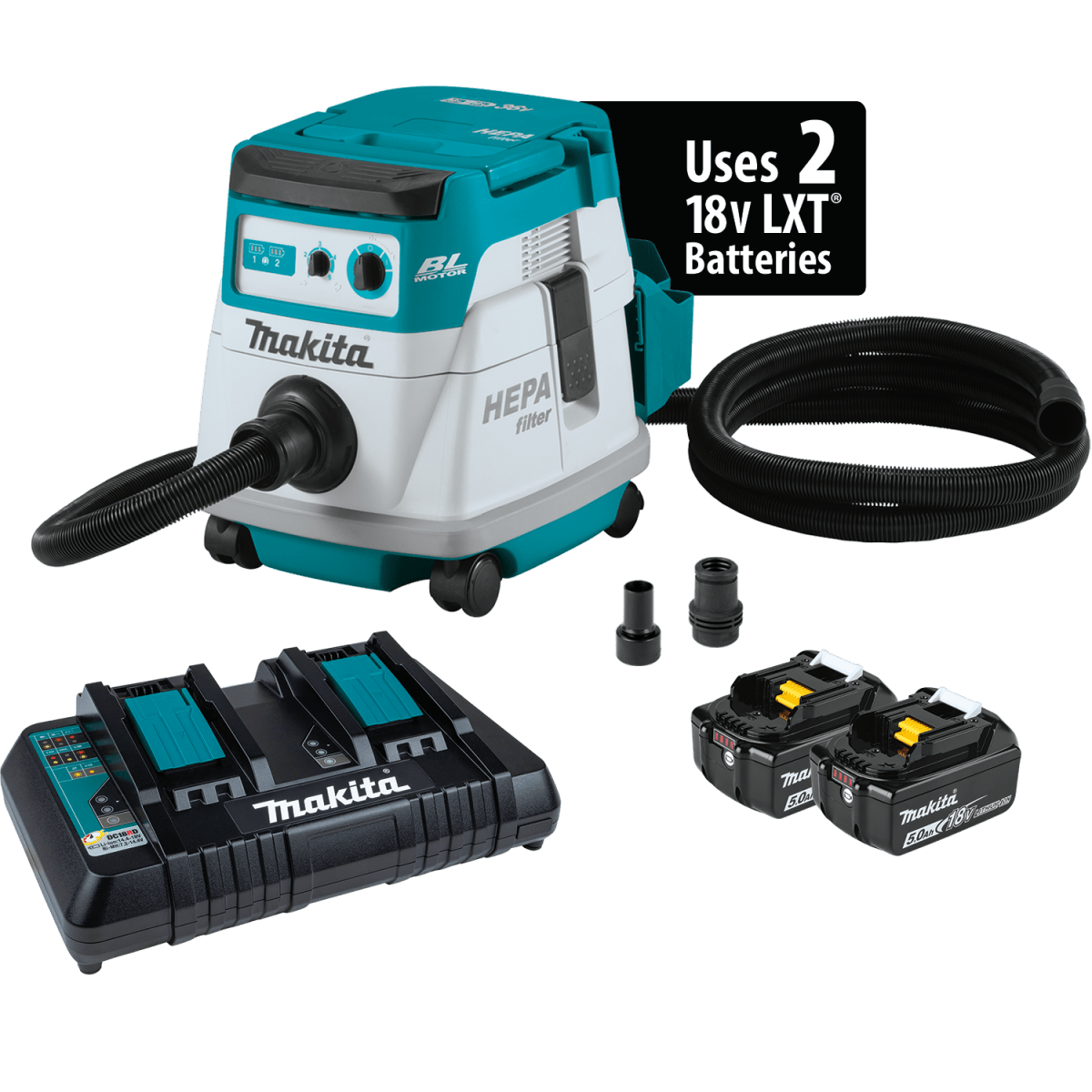 36V (18V X2) LXT Brushless 2.1 Gallon HEPA Filter Dry Dust Extractor Kit (5.0Ah)