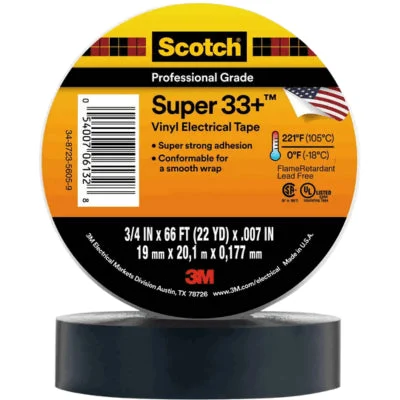 Scotch® Vinyl Electrical Tape Super 33+, Black, 19 mm x 20 m