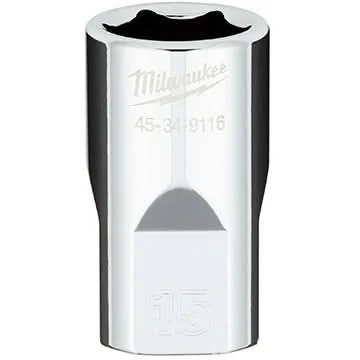 Milwaukee 45-34-9116 1/2" Drive 15mm Metric 6-Point Socket with FOUR FLAT Sides