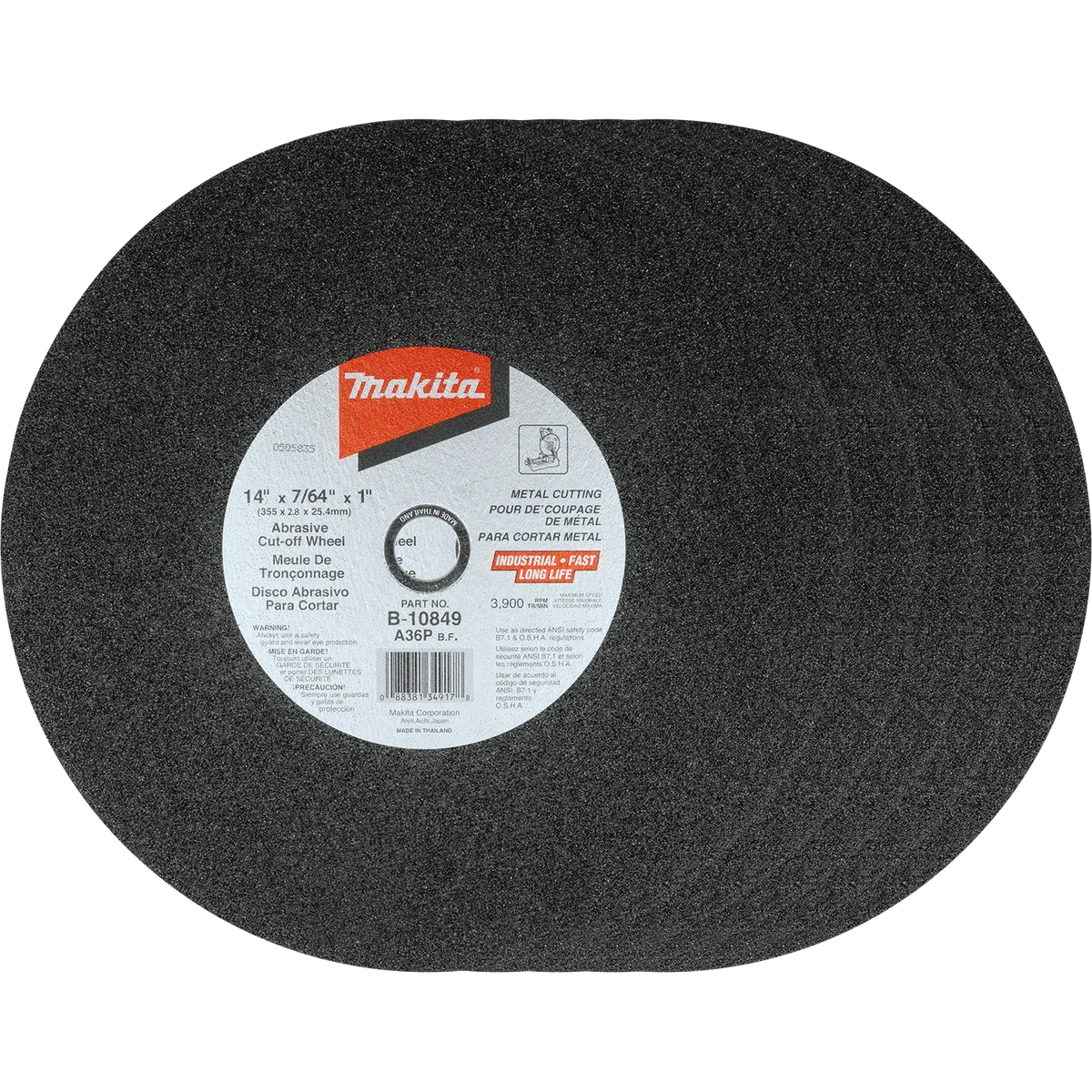 14" x 7/64" x 1" Abrasive Cut‑Off Wheel, 5/pk