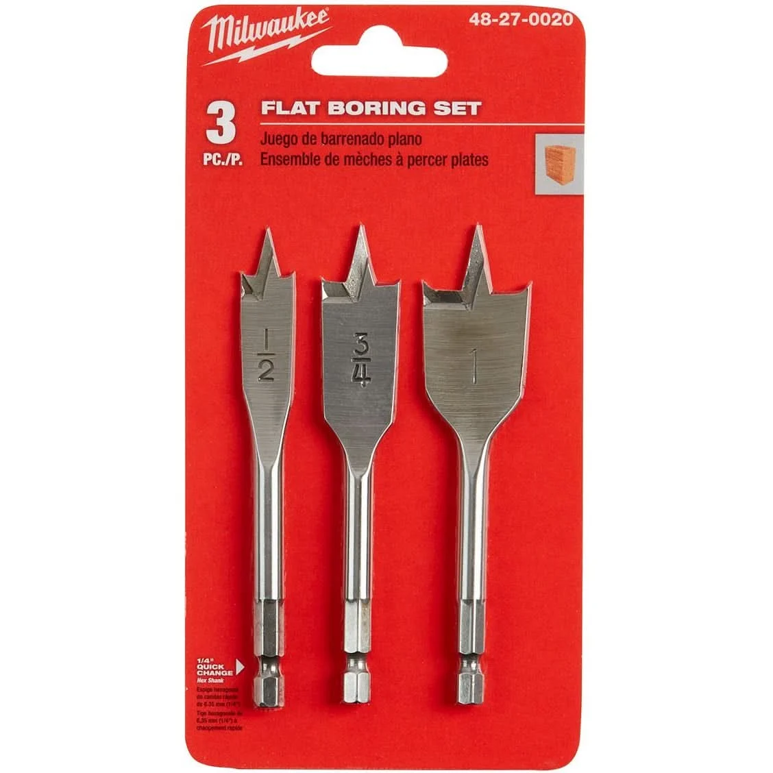 Milwaukee 48-27-0020 3-Piece Stubby Flat Boring Set