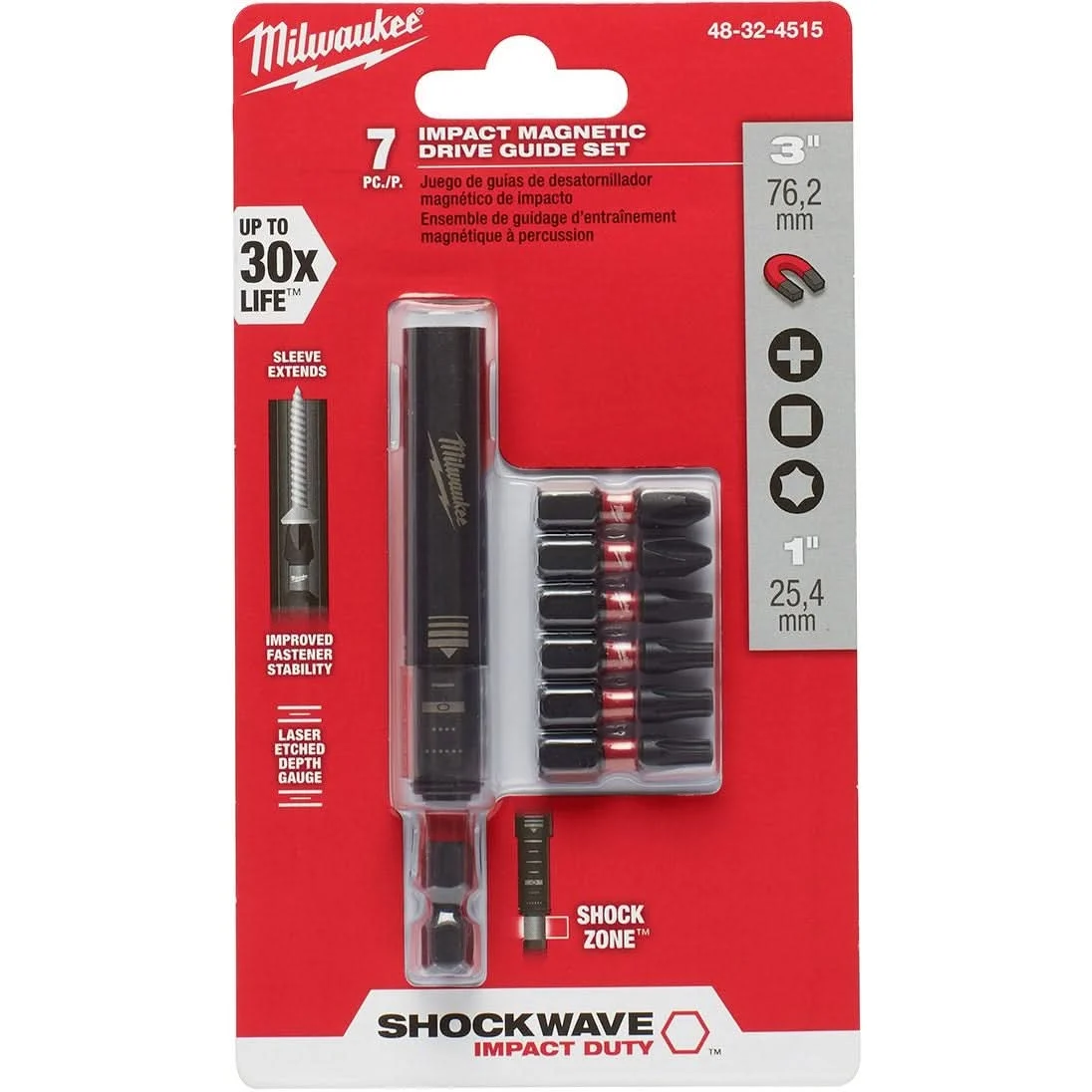 Milwaukee 48-32-4515 Shockwave Impact Magnetic Drive Guide Set, 7-Pieces