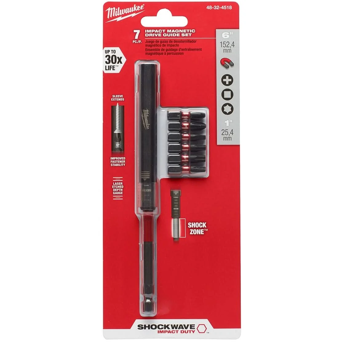 Milwaukee 48-32-4518 Shockwave 7-Piece Impact Magnetic Drive Guide Set