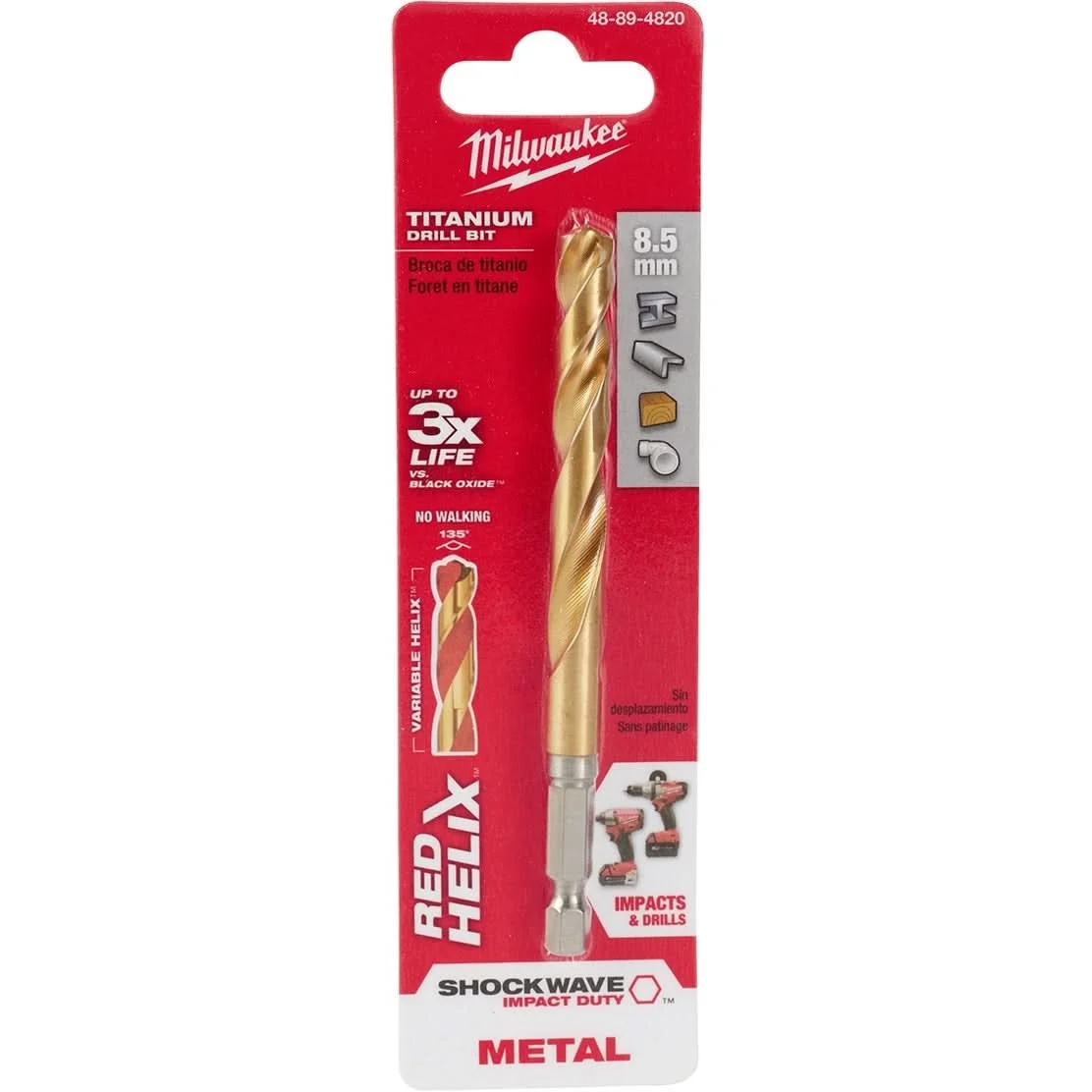 Milwaukee 48-89-4820 Metric Shockwave Titanium Red Helix 8.5mm