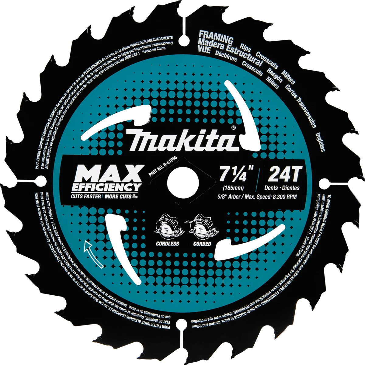 7‑1/4" 24T Carbide‑Tipped Max Efficiency Circular Saw Blade, Framing