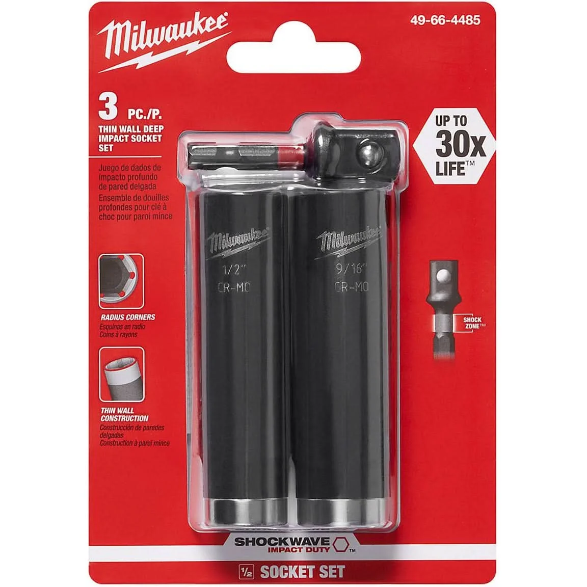 Milwaukee 49-66-4485 Shockwave 1/2-Inch Dr 3-Piece Impact Socket Set
