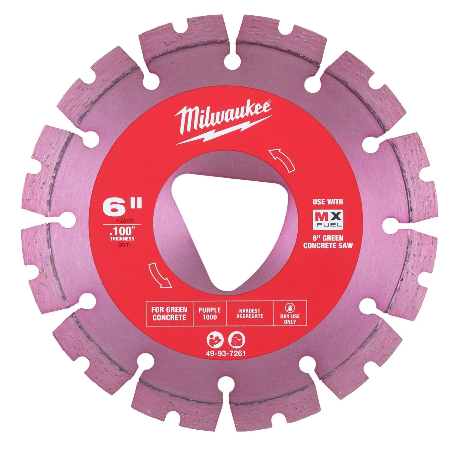 Milwaukee 49-93-7261 Purple 6 in. x .100 in. Diamond Blade for Green Concrete