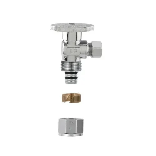 Plumb Pak No Crimp Angle Stop Valve, 1/2 x 3/8 in Connection, PEX Barb x Compression, Brass Body Polished Chrome
