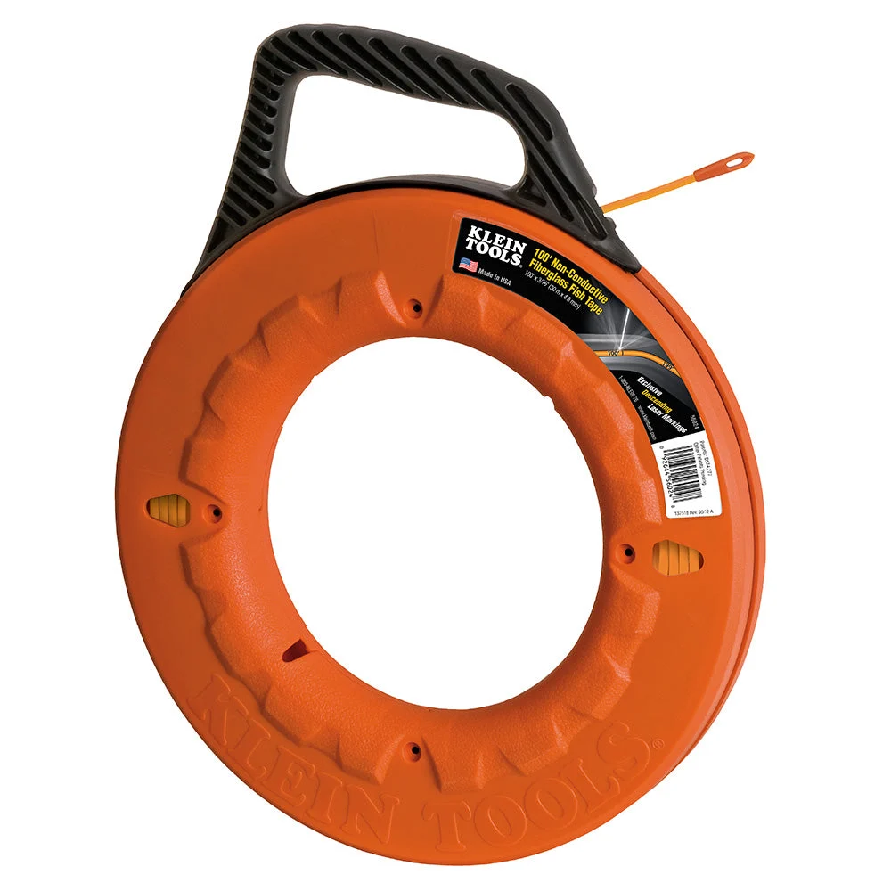 Multi-Groove Fiberglass Fish Tape with Non-Conductive Leader, 200-Foot