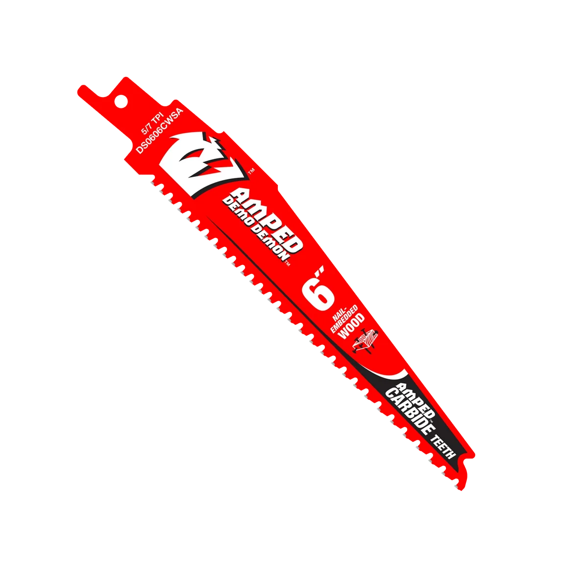 6" 5/7 TPI AMPED™ Demo Demon™ Carbide Teeth Reciprocating Saw Blade for Nail-Embedded Wood