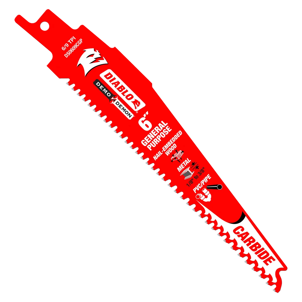 6" 6/9TPI Demo Demon™ Carbide Teeth Reciprocating Saw Blades for General Purpose Cuts (10-Pack)