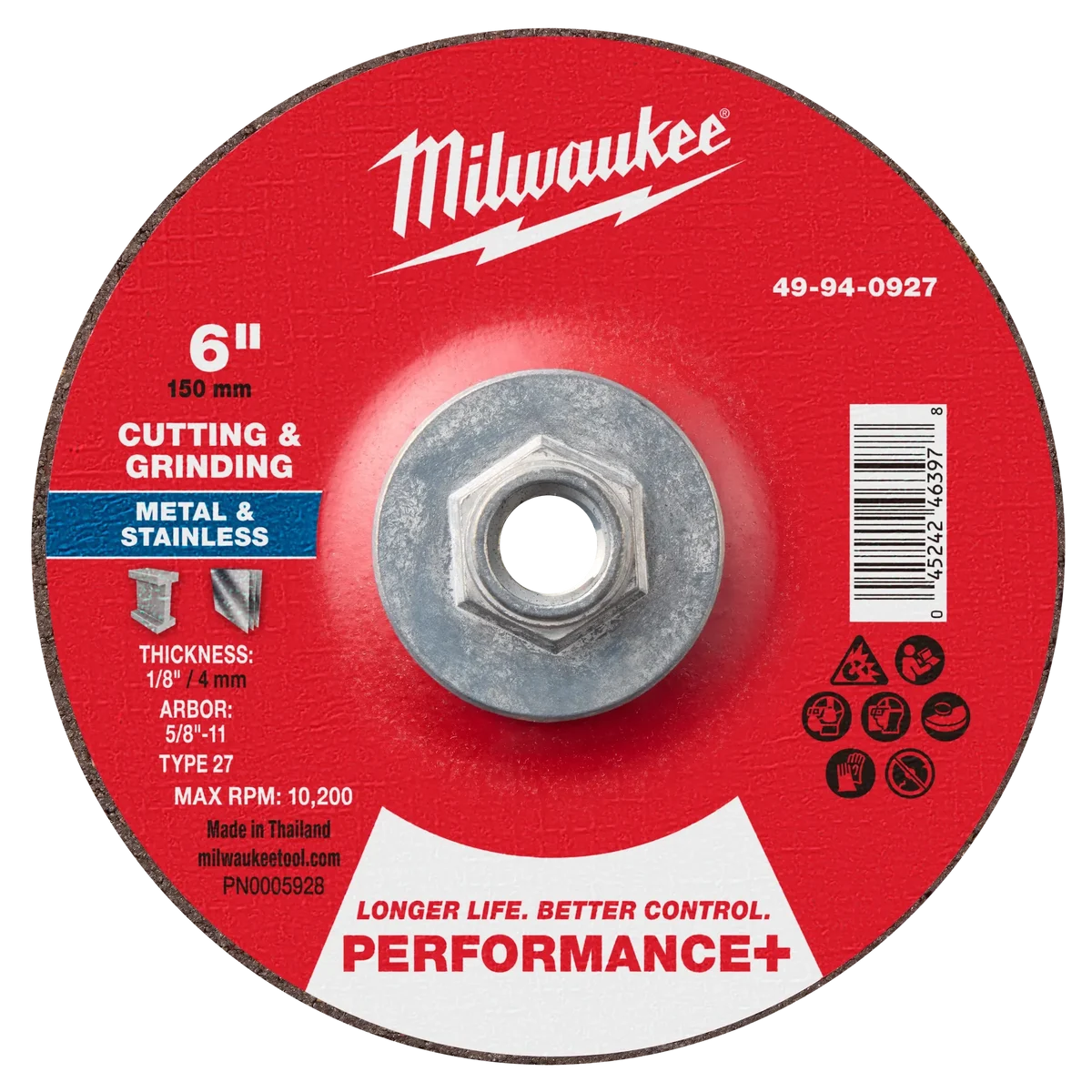 6" x 1/8" x 5/8"-11 Performance+ Dual Metal Cut & Grind Wheel - Type 27