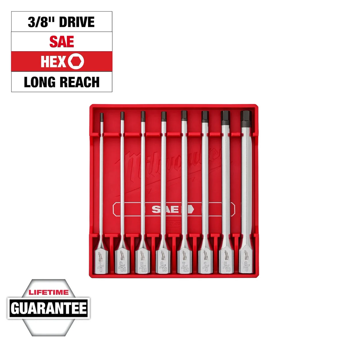 8pc 3/8” Drive Long Hex Bit Socket Set - SAE