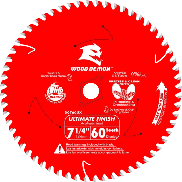 7-¼ 60-Teeth Wood Demon™ Ultimate Finish Carbide Saw Blade for Wood