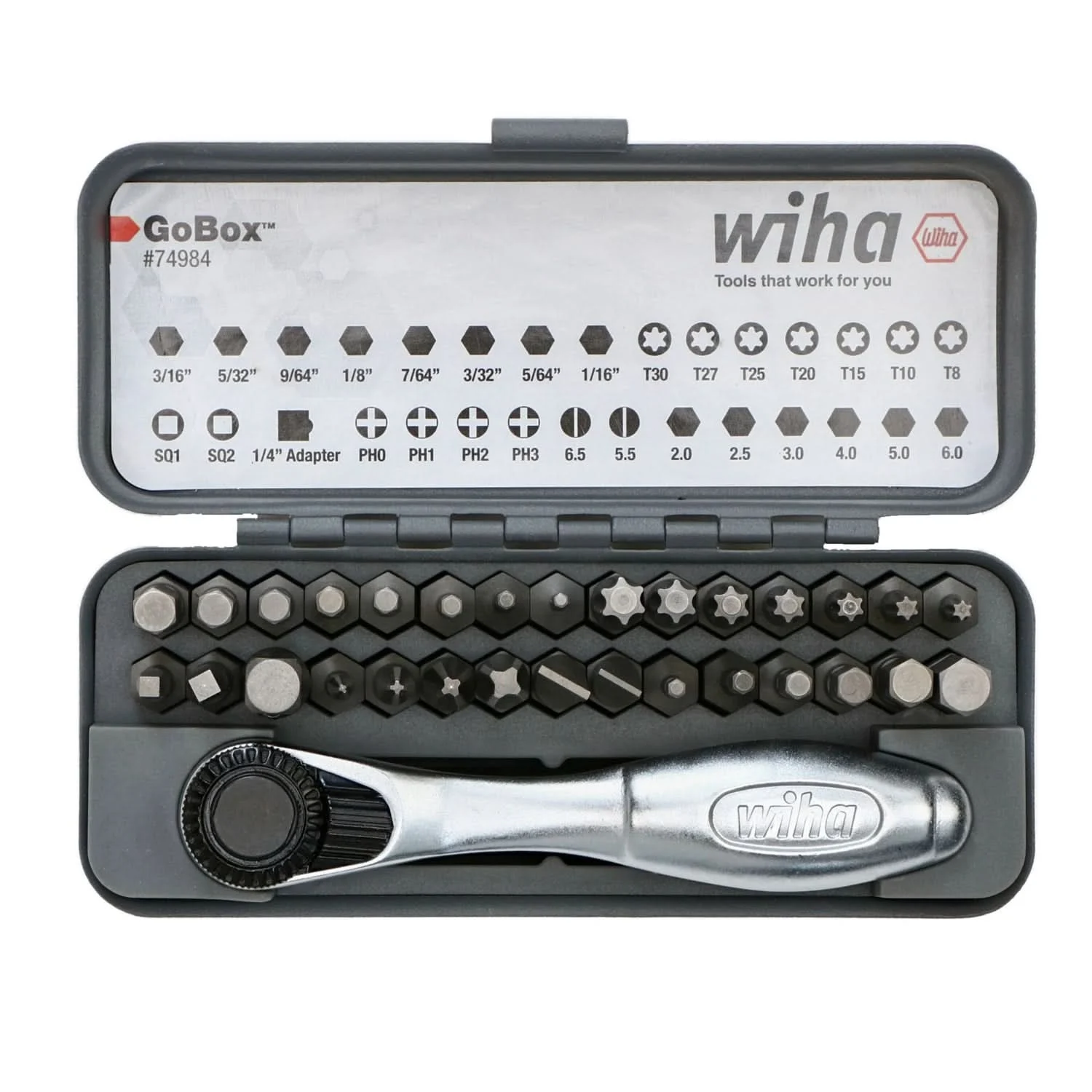 Wiha 74984 32-Piece GoBox Standard Bit Set w/ Mini Ratchet