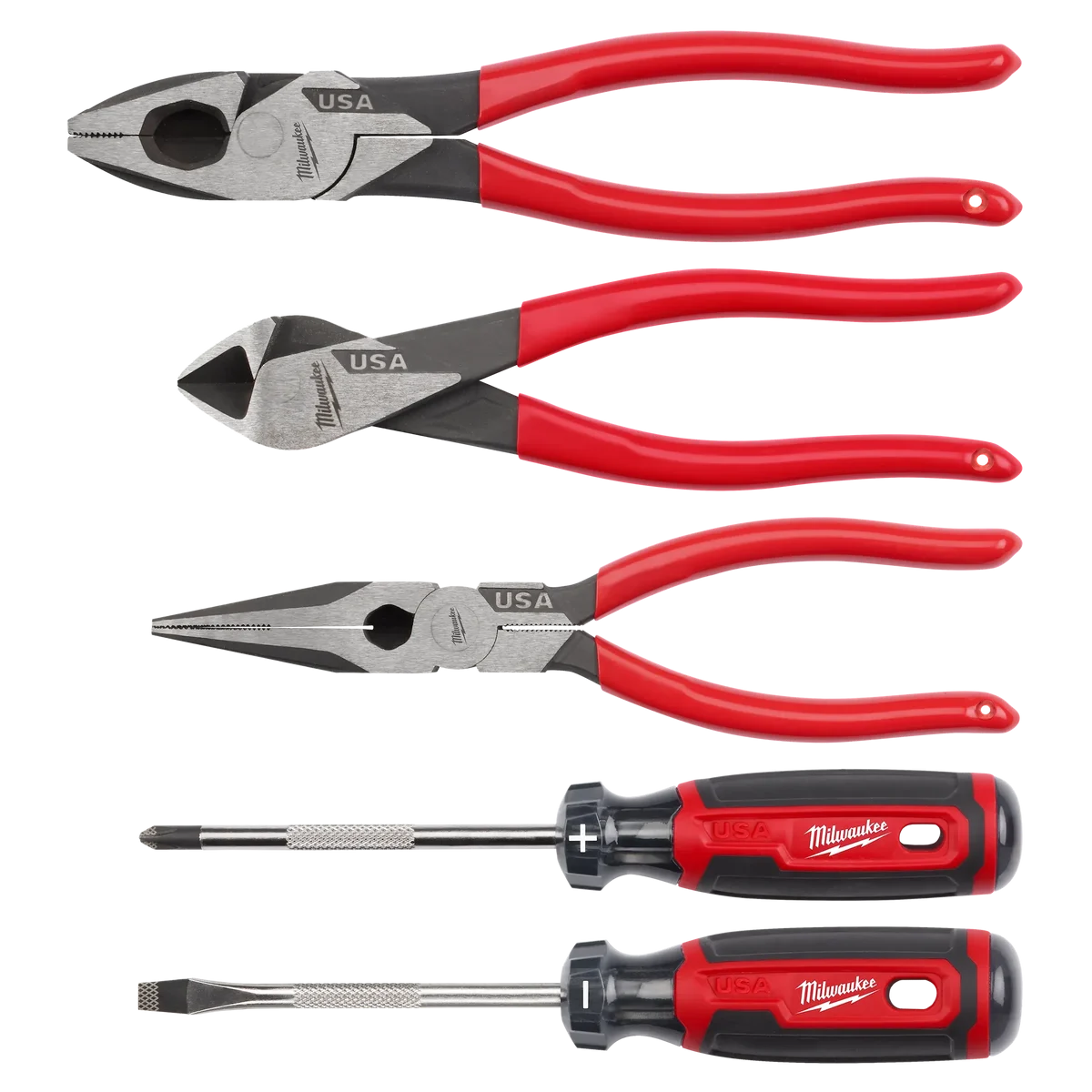 5PC Dipped Grip Cutting Pliers & Cushion Grip Screwdrivers Set (USA)