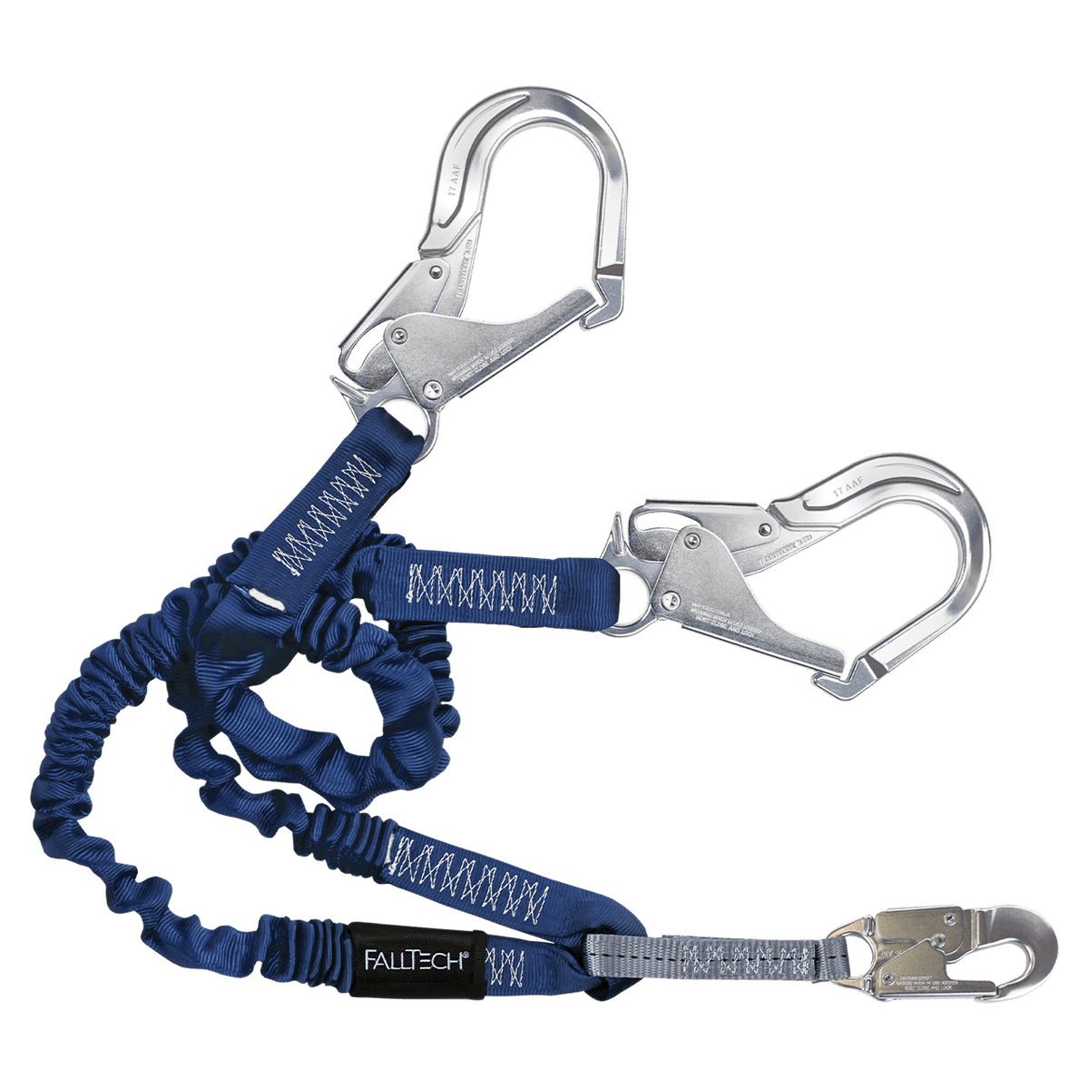 FALLTECH 4-1/2' - 6' ELASTECH® Energy Absorbing Lanyard, Double-Leg w/ Aluminum Rebar Hooks