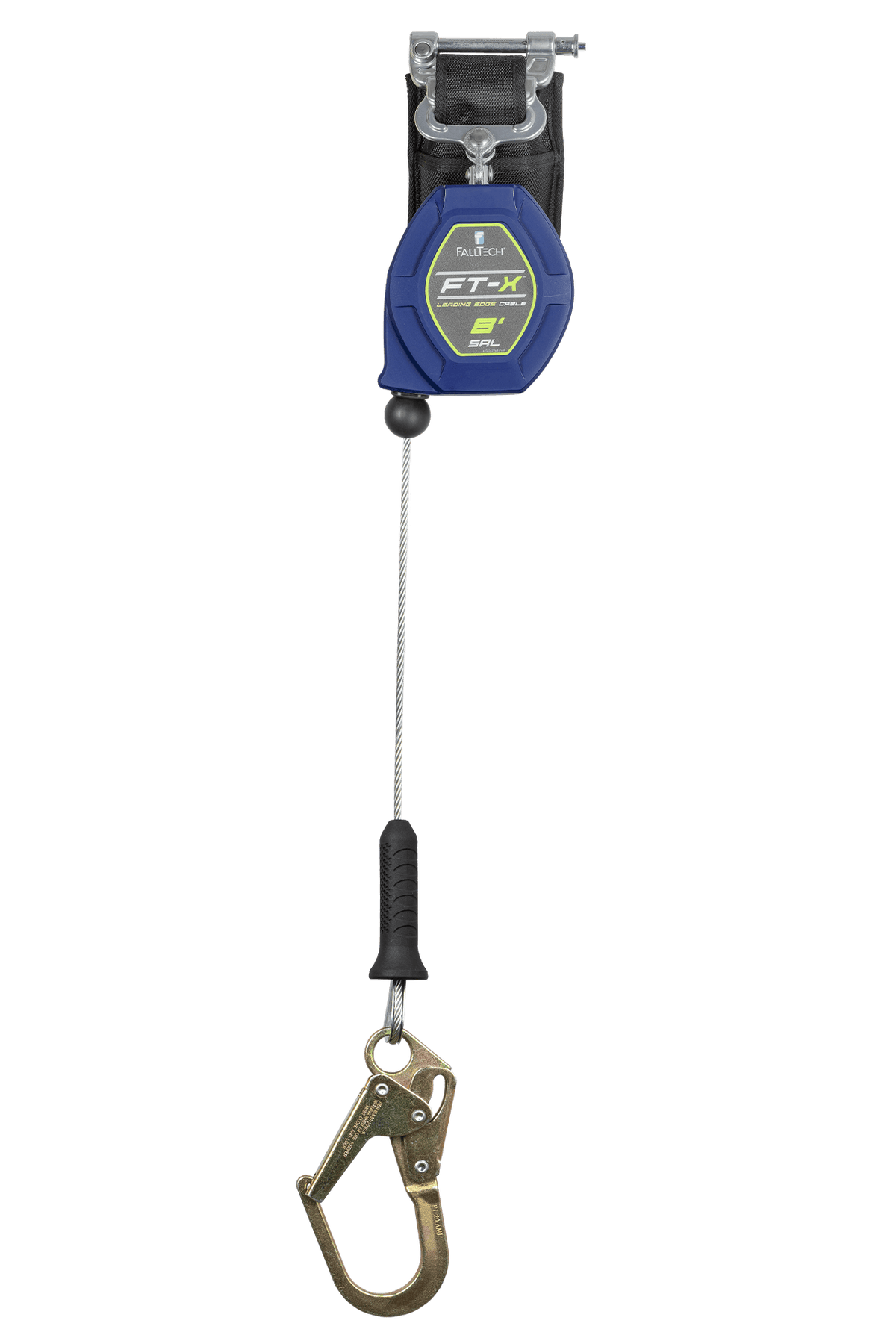 FALLTECH 8' FT-X™ Cable Class 2 Leading Edge Personal SRL-P, Single-Leg w/ Steel Mini Rebar Hook