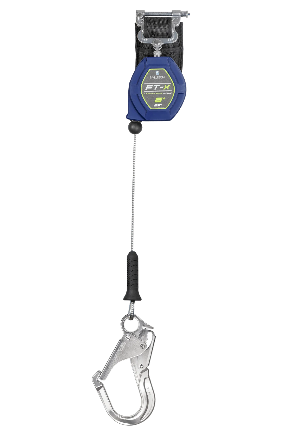 FALLTECH 8' FT-X™ Cable Class 2 Leading Edge Personal SRL-P, Single-Leg w/ Aluminum Rebar Hook