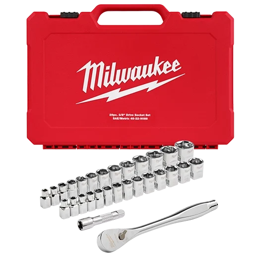 29pc 3/8" Drive Metric & SAE Ratchet and Socket Set with FOUR FLAT™ SIDES