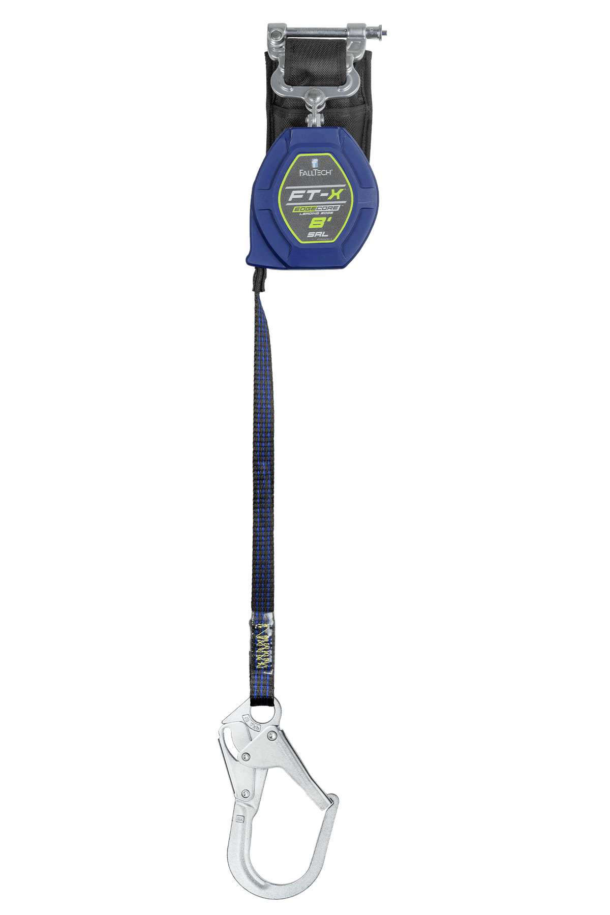 FALLTECH 8' FT-X™ EDGECORE™ Class 2 Leading Edge Personal SRL-P, Single-Leg w/ Steel Rebar Hook