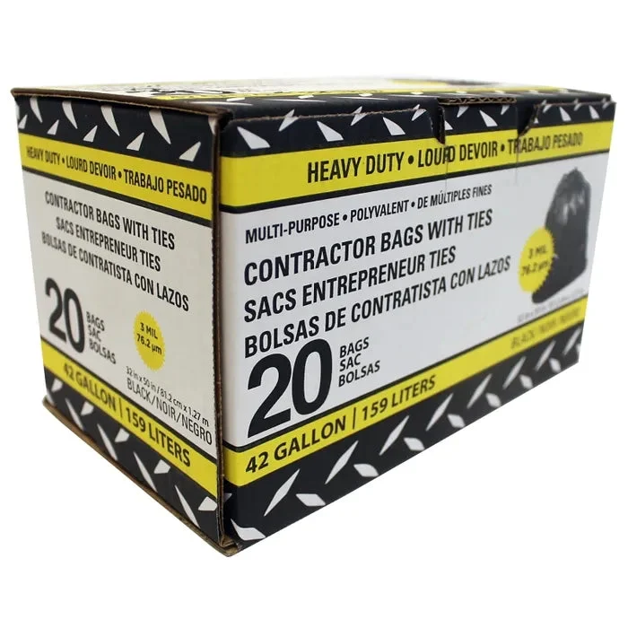 Steelcoat FG-P9934-01A Contractor Bag, 42 gal, Black ***CB20***