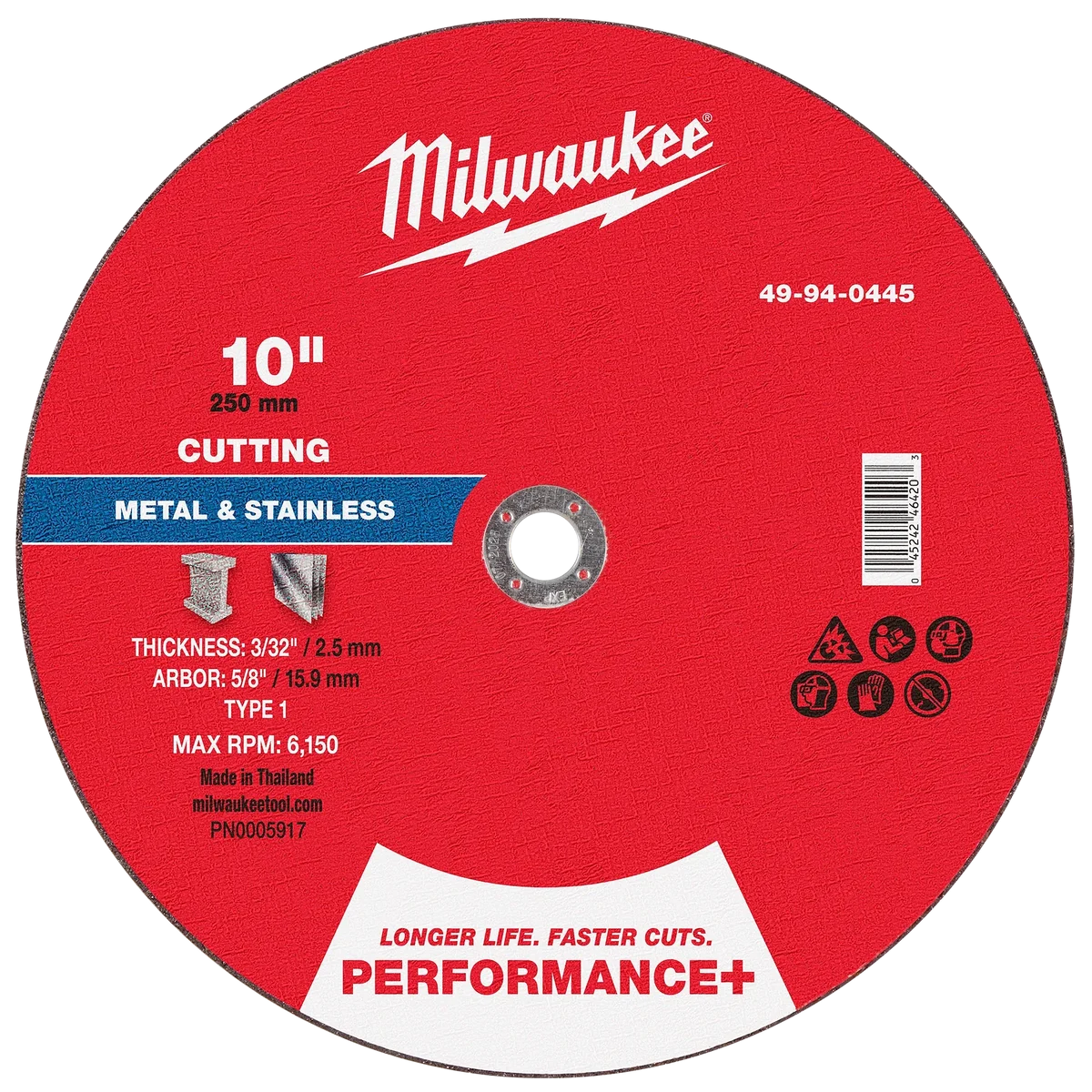 10" x 3/32" x 5/8" Performance+ Metal Cut Off Wheel - Type 1