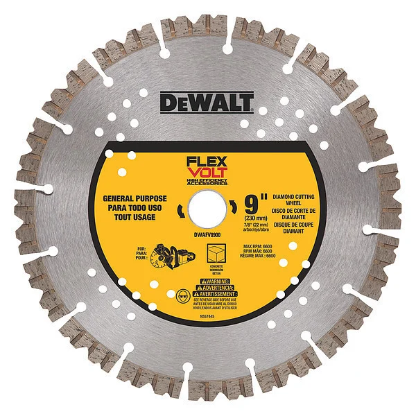 Diamond Saw Blade, Segmented Rim, 9" Dia. for Battery Saws DWAFV8900