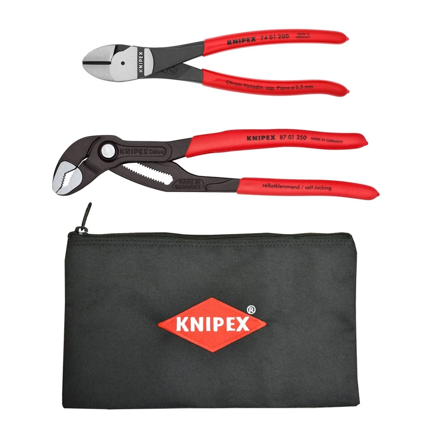 Knipex 9K 00 80 124 US 2 Pc Cobra and Diagonal Cutters Set with Keeper