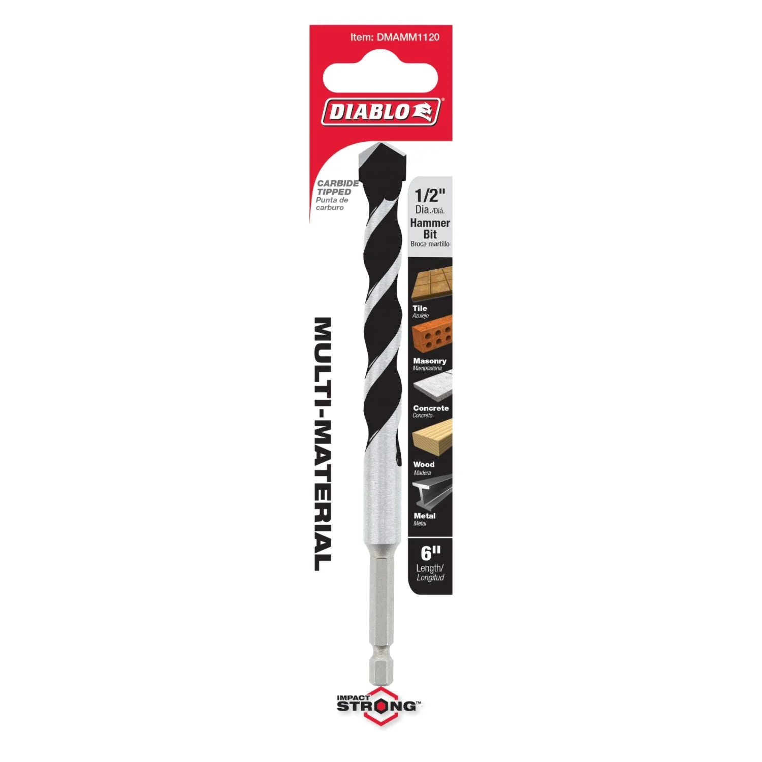 Diablo DMAMM1120 1/2 Inch x 4 Inch x 6 Inch Multi-Material Carbide Tipped Hammer Drill Bit