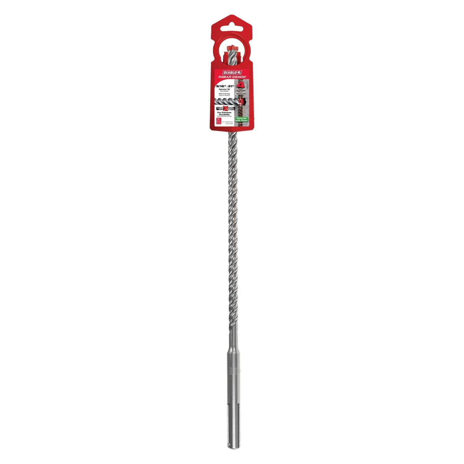 Diablo DMAMX1060 9/16 Inch x 16 Inch x 21 Inch Rebar Demon SDS-Max 4-Cutter Full Carbide Head Hammer Drill Bit