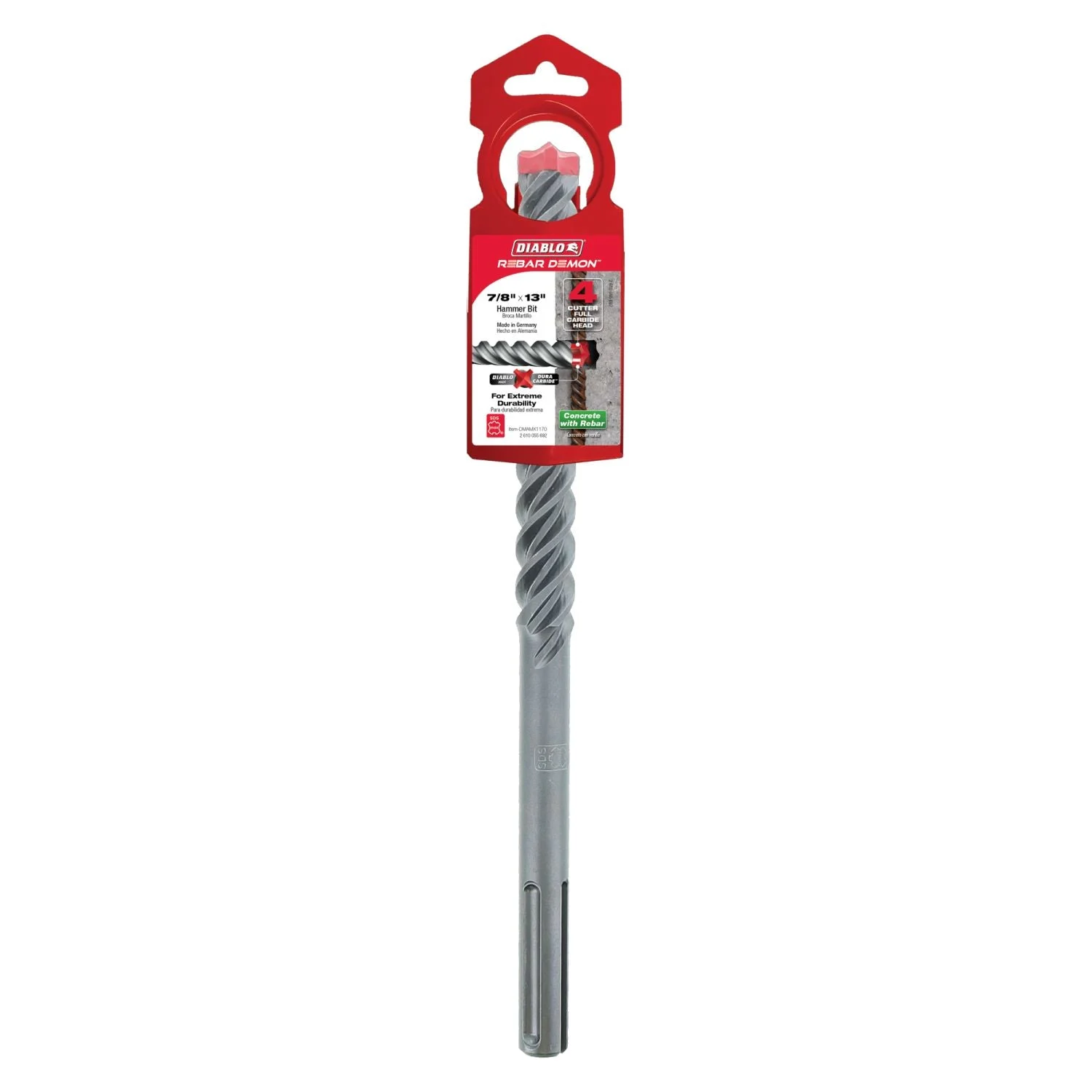 Diablo DMAMX1170 7/8 Inch x 8 Inch x 13 Inch Rebar Demon SDS-Max 4-Cutter Full Carbide Head Hammer Drill Bit