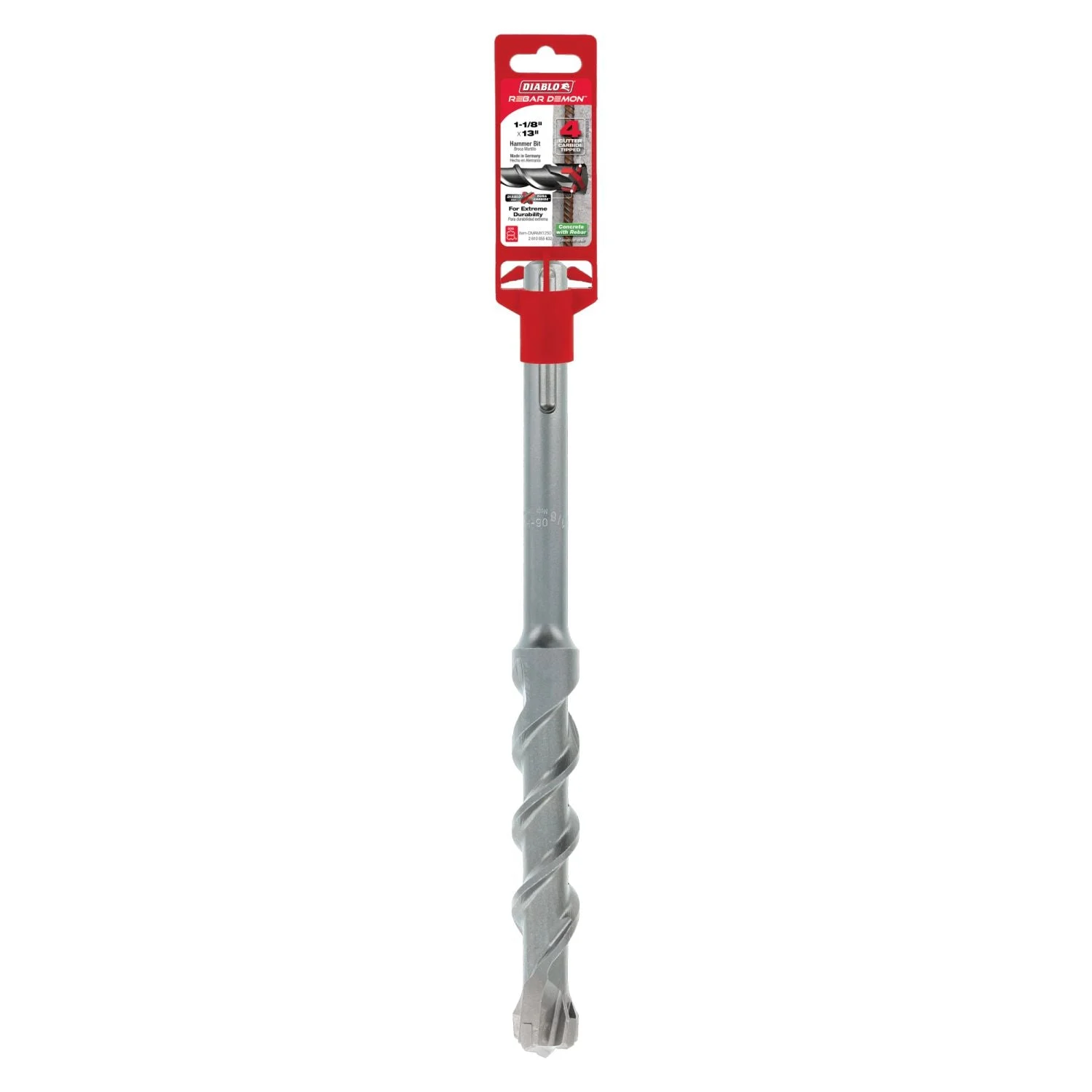 Diablo DMAMX1250 1-1/8 Inch x 8 Inch x 13 Inch Rebar Demon SDS-Max 4-Cutter Carbide-Tipped Hammer Drill Bit