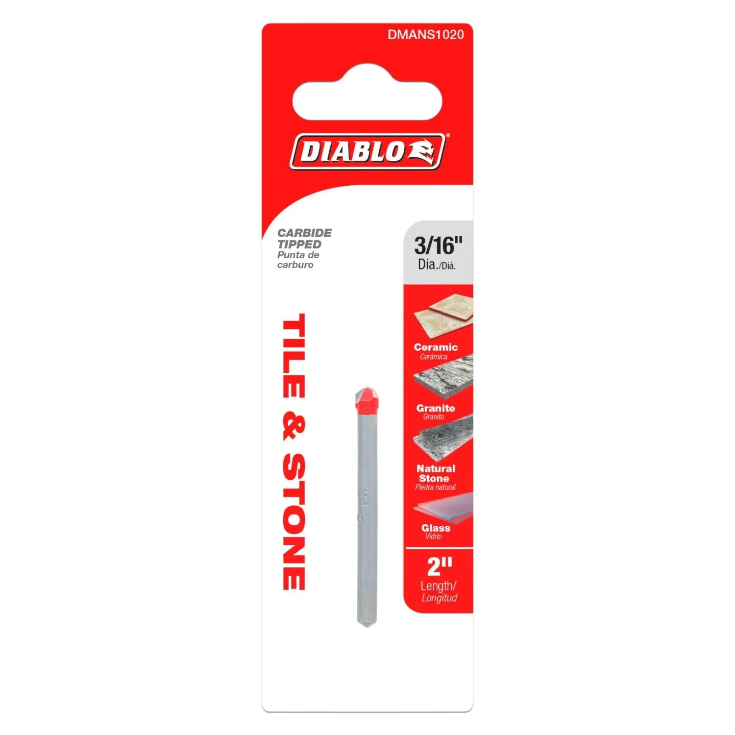 Diablo DMANS1020 3/16 Inch Tile & Stone Carbide Tipped Drill Bit