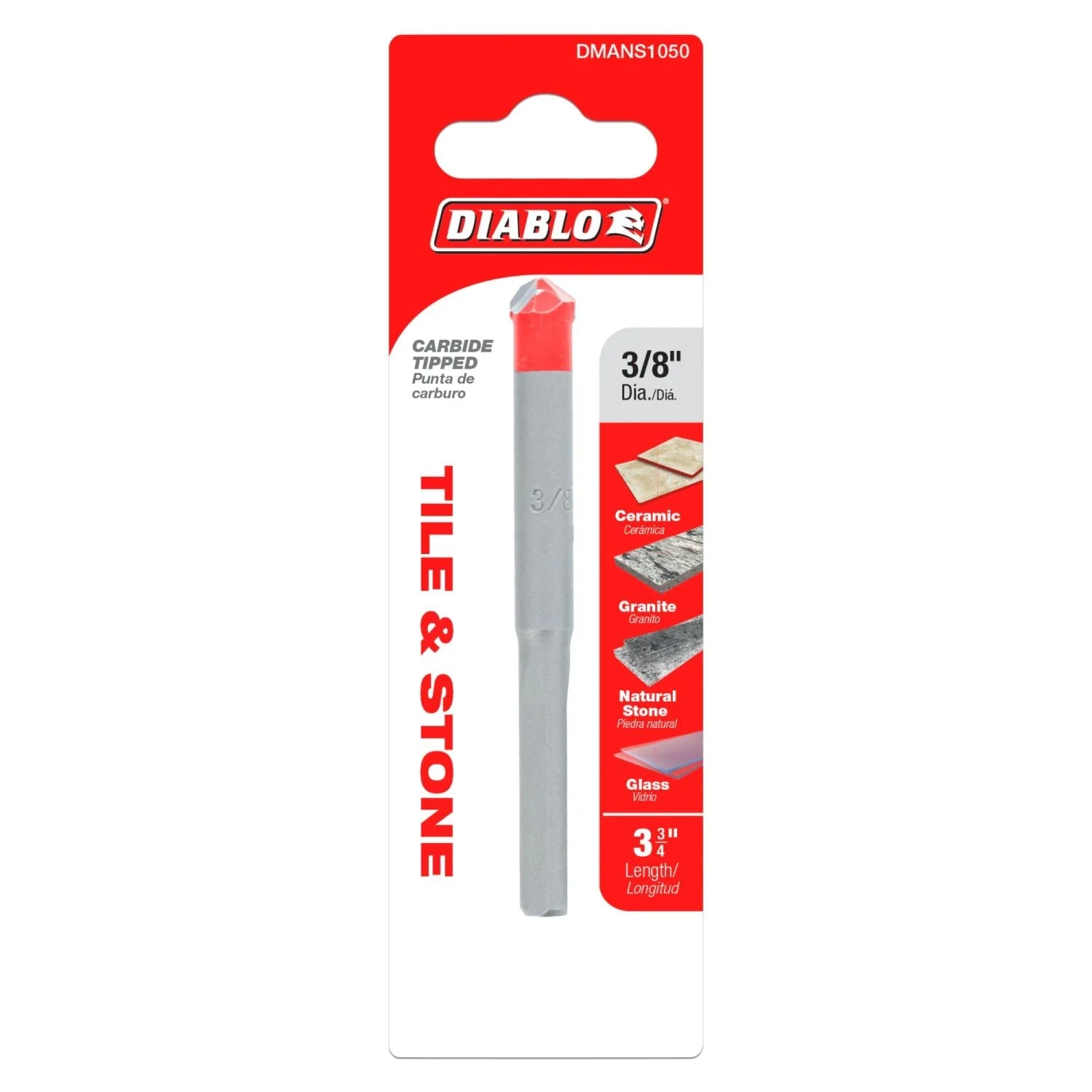 Diablo DMANS1050 3/8 Inch Tile & Stone Carbide Tipped Drill Bit