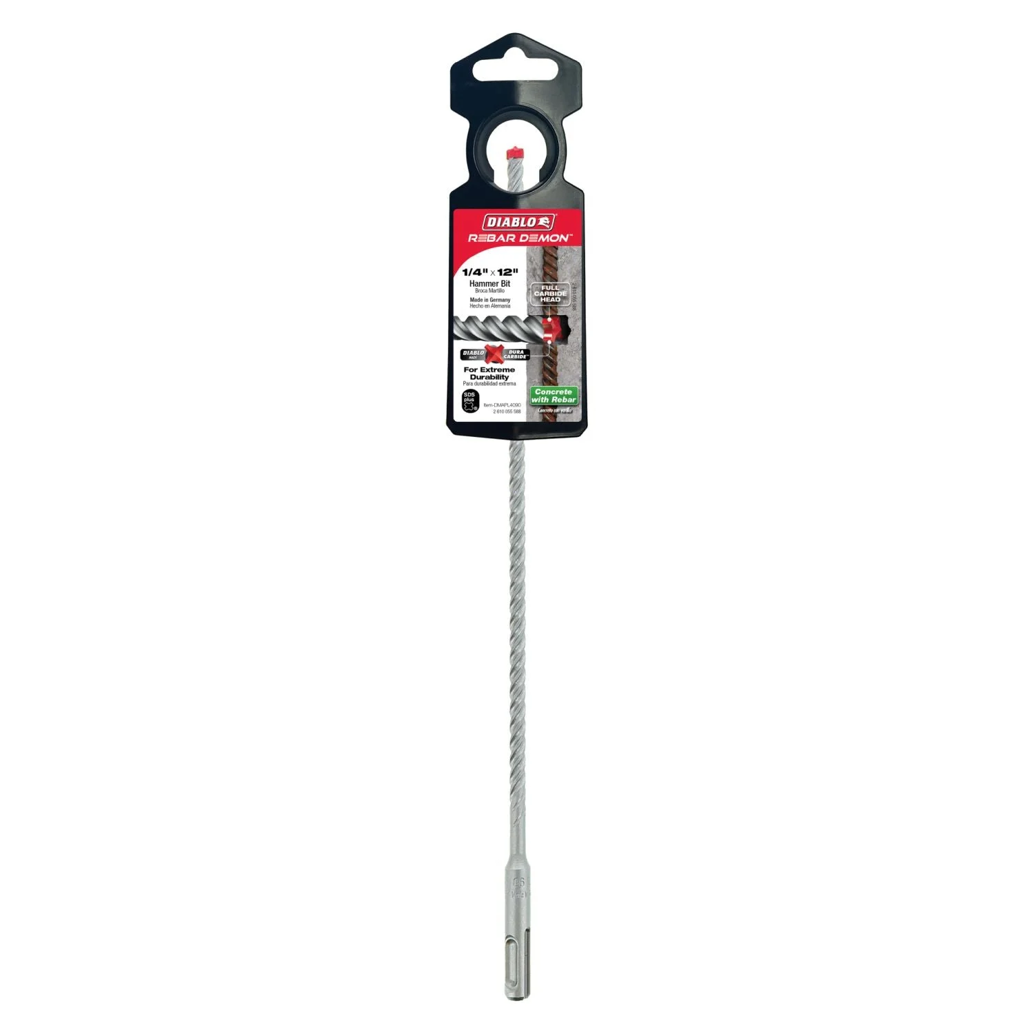 Diablo DMAPL4090 1/4 Inch x 10 Inch x 12 Inch Rebar Demon SDS-Plus 4-Cutter Full Carbide Head Hammer Drill Bit
